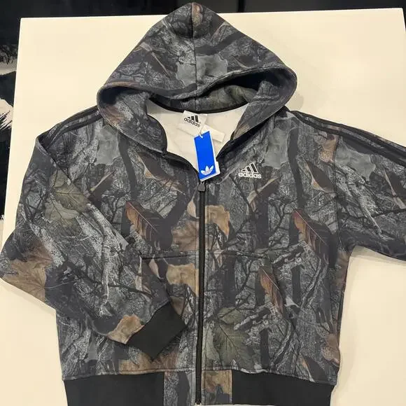 $80 Adidas JY2775 Camoflage FZ Track Top 3 Stripe Full Zip Hoodie Jacket Men's M